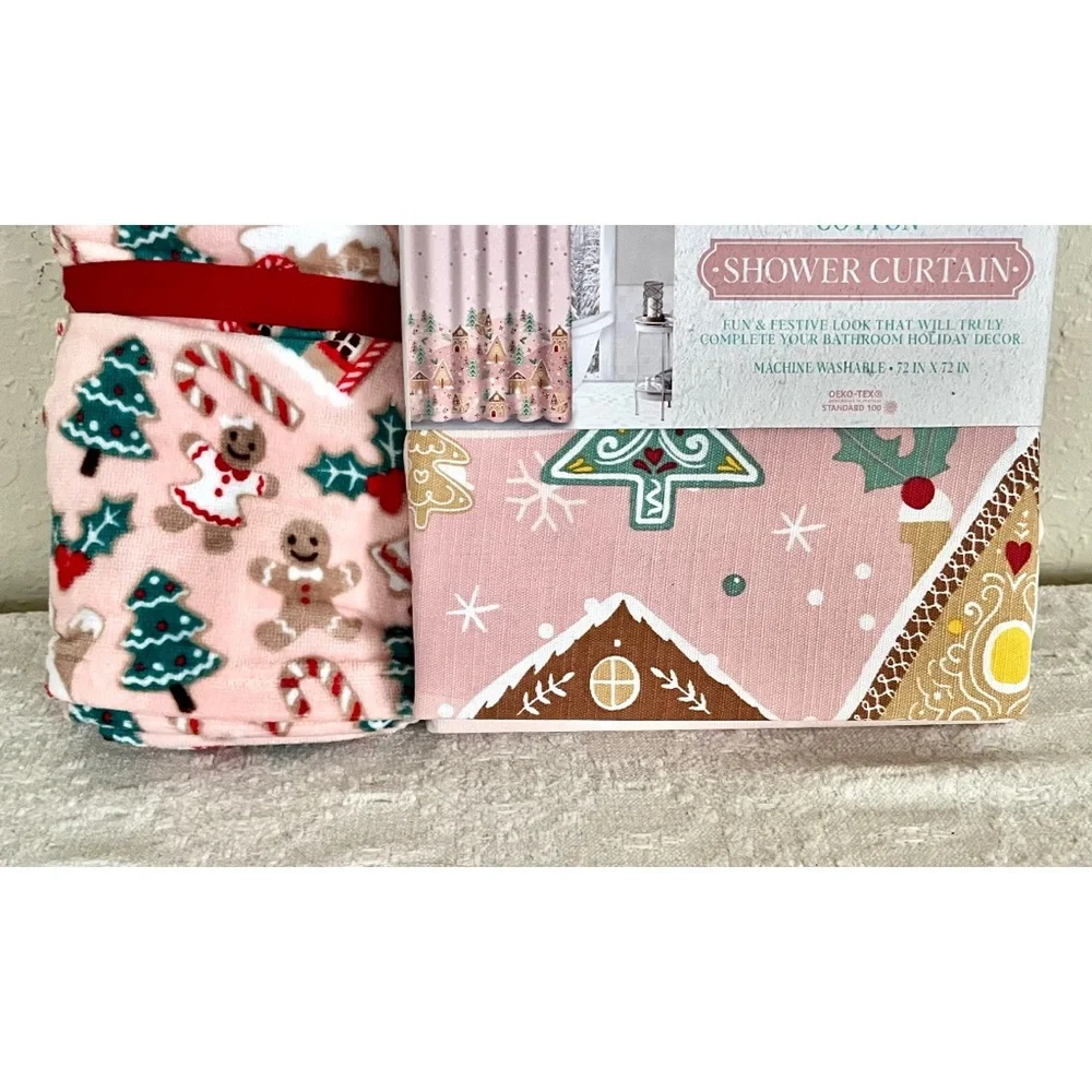 Gingerbread PINK Shower curtain & Hand towels